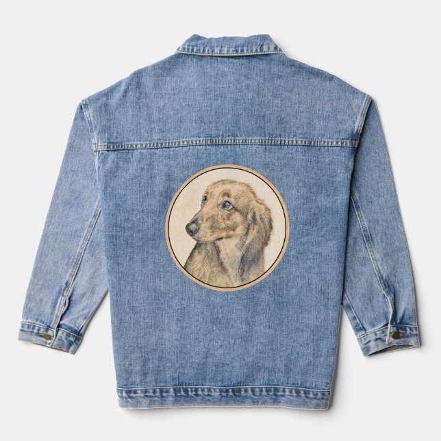 Dackel (langhaarig) Gemälde Originalkunst Jeansjacke (Rückseite)