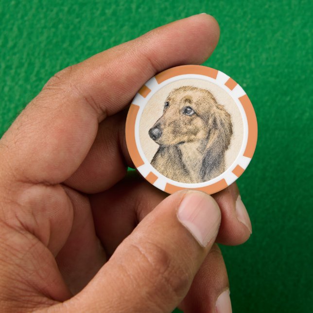 Dackel (langhaarig) Gemälde Originalkunst Pokerchips (Hand)
