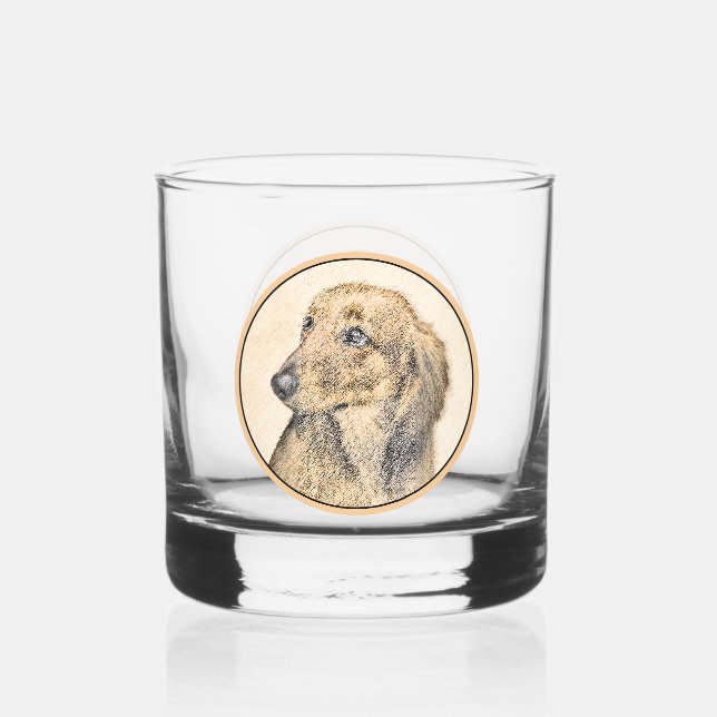 Dackel (langhaarig) Gemälde Originalkunst Whiskyglas (Vorderseite)