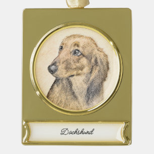 Dackel (langhaarige Malerei) - Originale Hundekuns Banner-Ornament Gold
