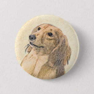 Dackel (langhaarige Malerei) - Originale Hundekuns Button