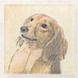 Dackel (langhaarige Malerei) - Originale Hundekuns Glasuntersetzer