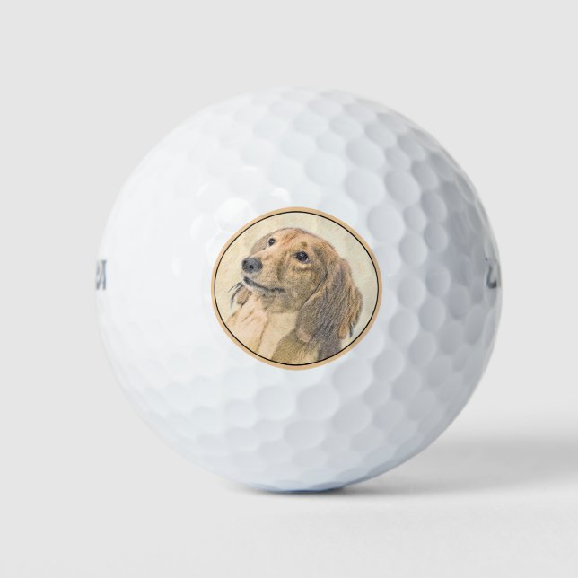 Dackel (langhaarige Malerei) - Originale Hundekuns Golfball (Vorderseite)