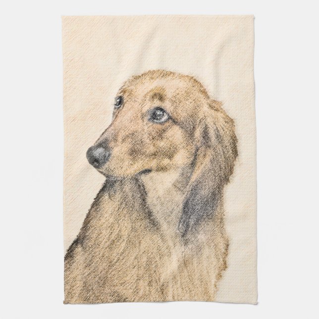 Dackel (langhaarige Malerei) - Originale Hundekuns Handtuch (Vertikal)
