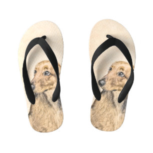 Dackel (langhaarige Malerei) - Originale Hundekuns Kinderbadesandalen