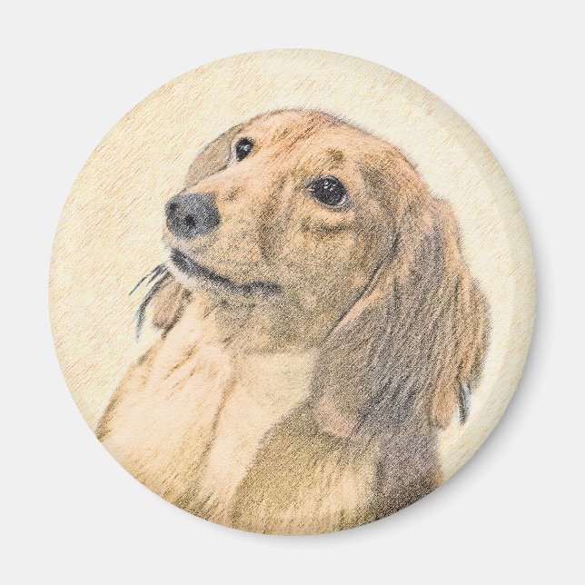 Dackel (langhaarige Malerei) - Originale Hundekuns Magnet (Vorne)