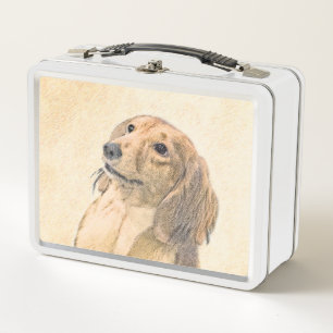 Dackel (langhaarige Malerei) - Originale Hundekuns Metall Brotdose