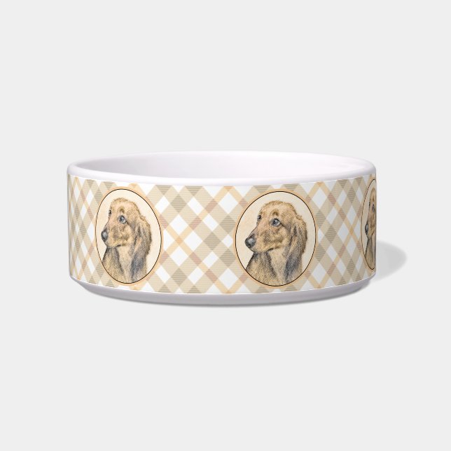 Dackel (langhaarige Malerei) - Originale Hundekuns Napf (Links)