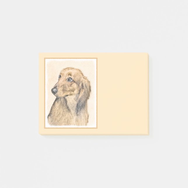 Dackel (langhaarige Malerei) - Originale Hundekuns Post-it Klebezettel (Vorderseite)