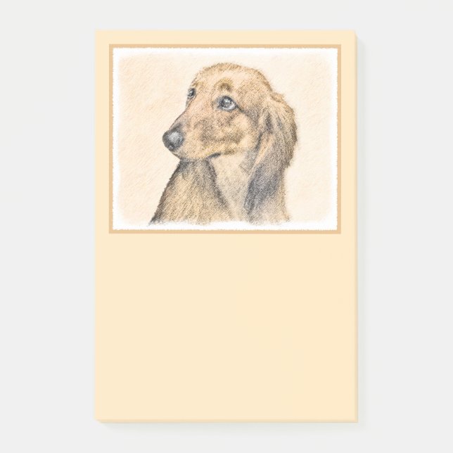 Dackel (langhaarige Malerei) - Originale Hundekuns Post-it Klebezettel (Vorderseite)