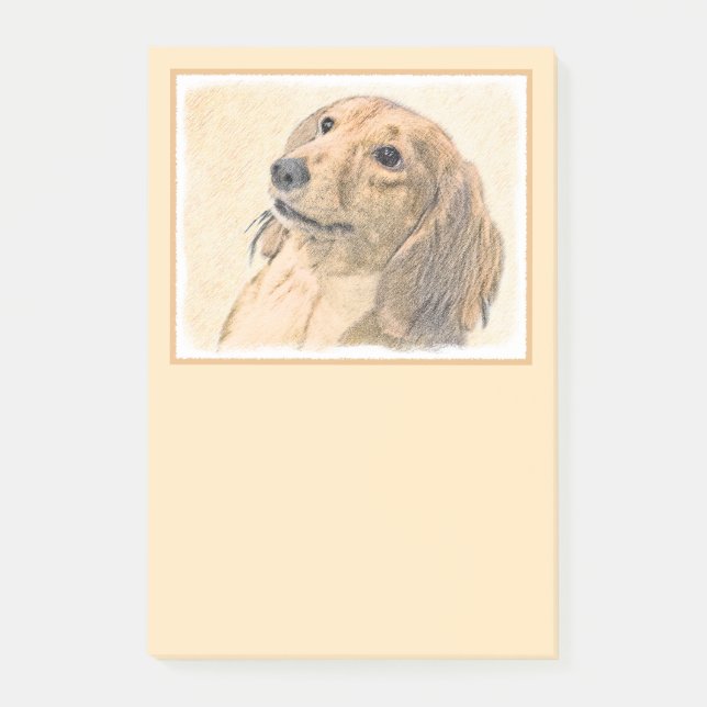 Dackel (langhaarige Malerei) - Originale Hundekuns Post-it Klebezettel (Vorderseite)
