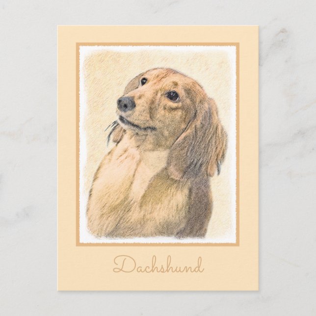 Dackel (langhaarige Malerei) - Originale Hundekuns Postkarte (Vorderseite)