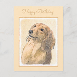 Dackel (langhaarige Malerei) - Originale Hundekuns Postkarte