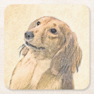 Dackel (langhaarige Malerei) - Originale Hundekuns Rechteckiger Pappuntersetzer