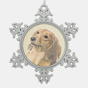 Dackel (langhaarige Malerei) - Originale Hundekuns Schneeflocken Zinn-Ornament