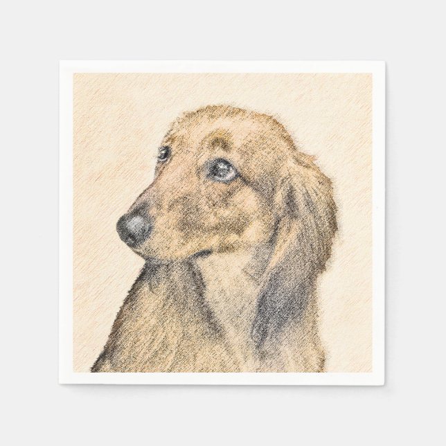 Dackel (langhaarige Malerei) - Originale Hundekuns Serviette (Vorderseite)