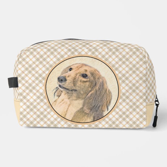 Dackel Langhaariges Rotes Gemälde Original Hundkun Waschbeutel (Vorderseite)