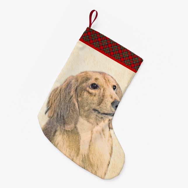 Dackel (längliche Malerei) - Original Hundekunst Kleiner Weihnachtsstrumpf (Vorderansicht (hängend))