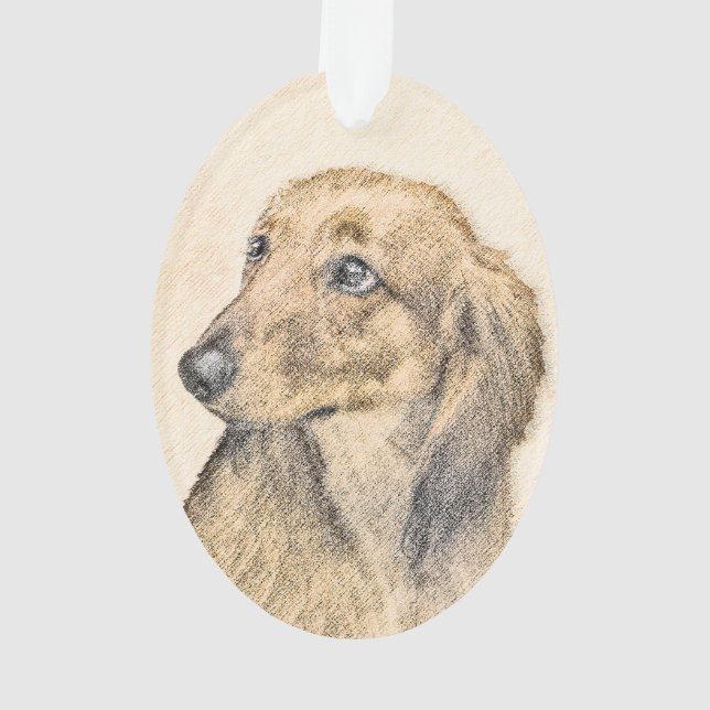 Dackel (längliche Malerei) - Original Hundekunst Ornament (Rückseite)