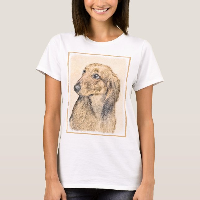 Dackel (längliche Malerei) - Original Hundekunst T-Shirt (Vorderseite)