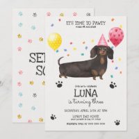 Dackel Lasse Pawty Hund Geburtstag Einladung Pink