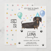 Dackel Lasse Pawty Hund zum Geburtstag Einladung b