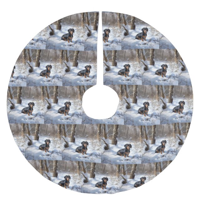 Dackel lässt es Weihnachten schneien Polyester Weihnachtsbaumdecke (Vorderseite)