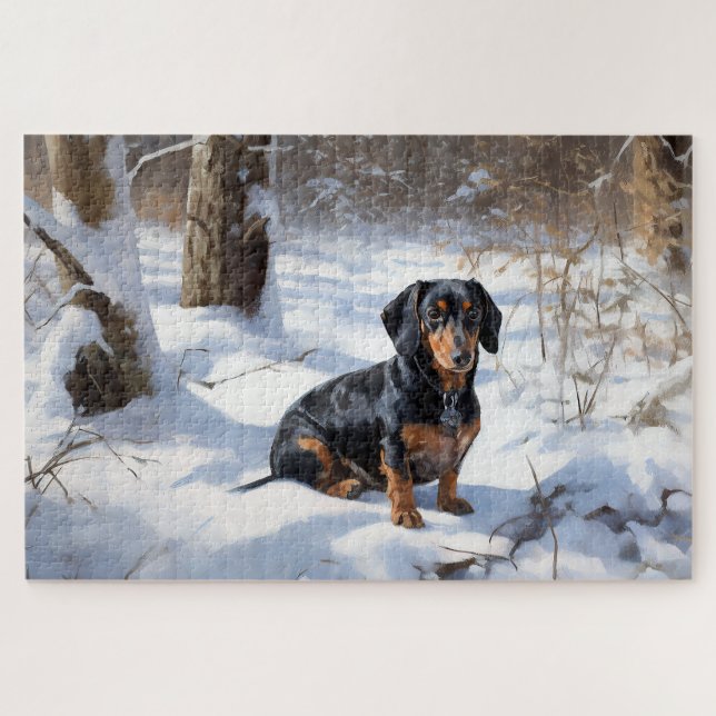 Dackel lässt es Weihnachten schneien Puzzle (Horizontal)
