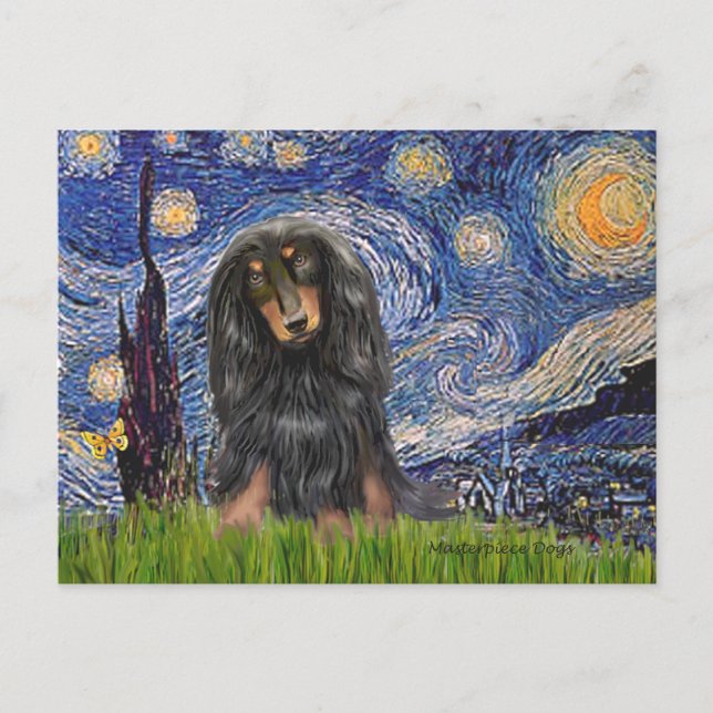 Dackel (LHBT) - Starry Night Postkarte (Vorderseite)