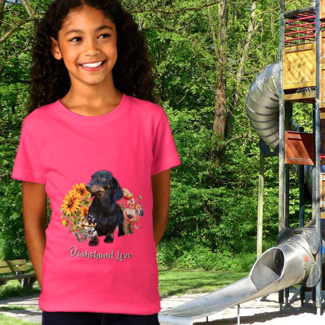 Dackel Liebe Hund in Wildblumen Design T-Shirt (Von Creator hochgeladen)