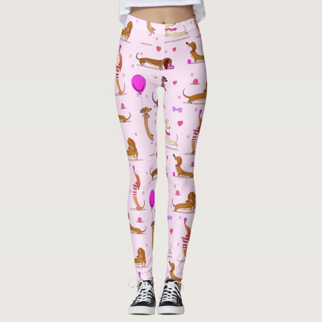 Dackel liebt! Dackeln & Herz auf rosa Leggings (Vorderseite)