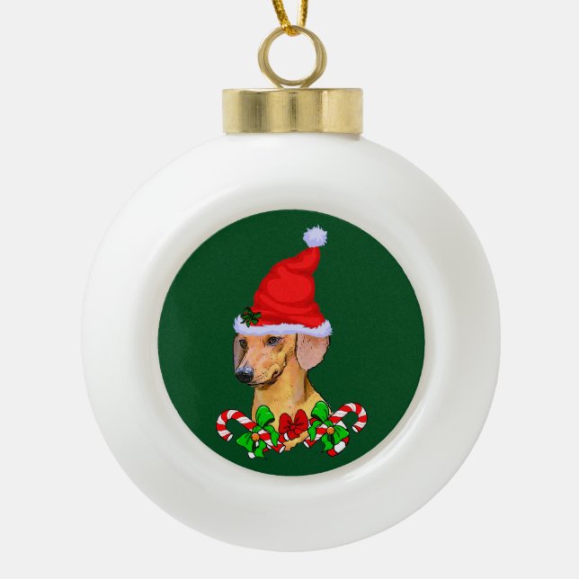 Dackel liebt Weihnachten Keramik Kugel-Ornament (Vorderseite)