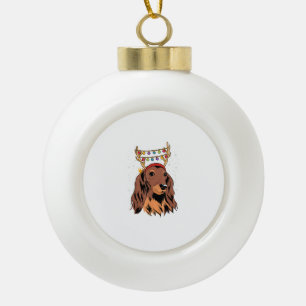 Dackel Long Hair Rentier Weihnachtsbaumleuchten Keramik Kugel-Ornament