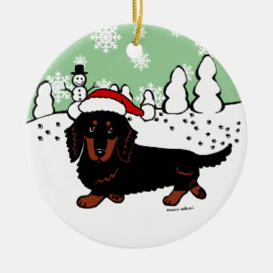 Dackel Long Hairs Black and Tan Keramikornament