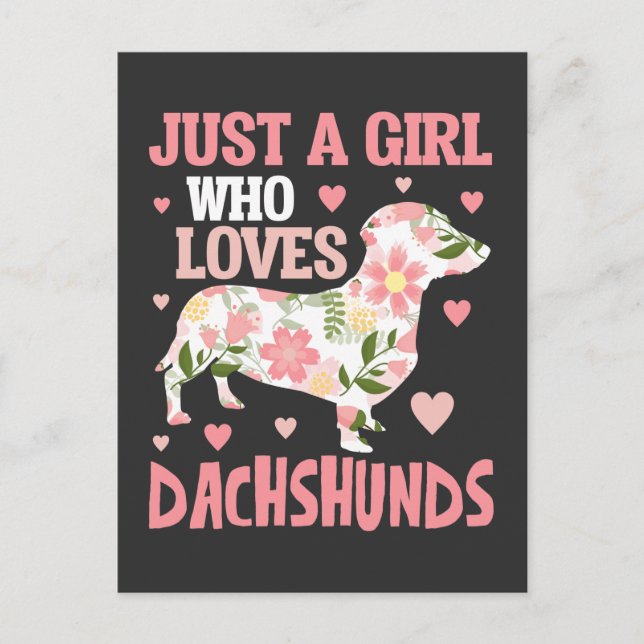 Dackel Love Girl Blume Hund Welpenherzen Postkarte (Vorderseite)