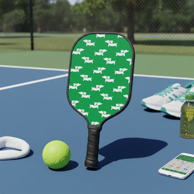 Dackel Love Pickleball Green Blue Schläger (Wiener dog pickleball paddle)
