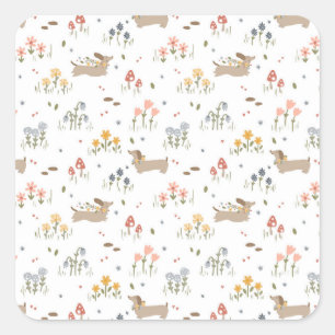 Dackel Lover Weiner Hunde Wurst Hunde Wildblume Quadratischer Aufkleber