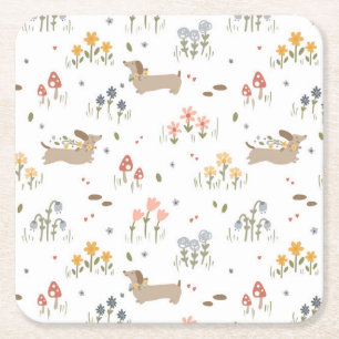 Dackel Lover Weiner Hunde Wurst Hunde Wildblume Rechteckiger Pappuntersetzer