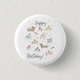 Dackel Lovers Happy Birthday Floral Party Button