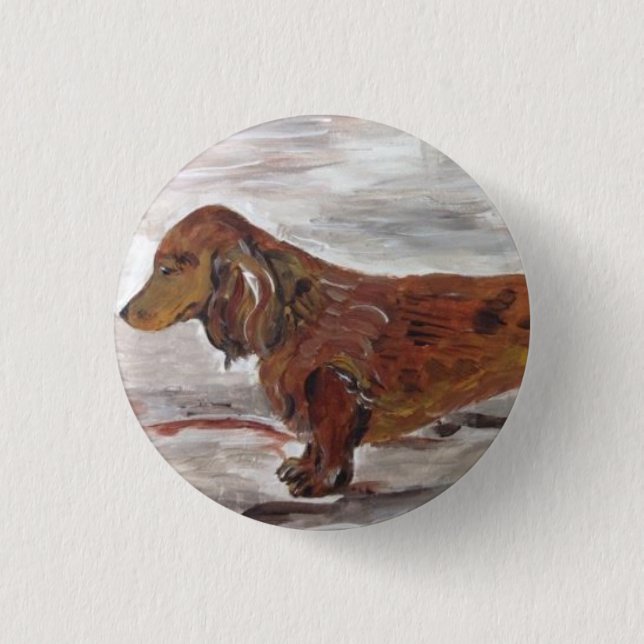 Dackel-Malerei-Button durch Willowcatdesigns Button (Vorderseite)