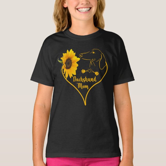 Dackel Mama mit Sonnenblumen Herzmüttertag T-Shirt (Vorderseite)