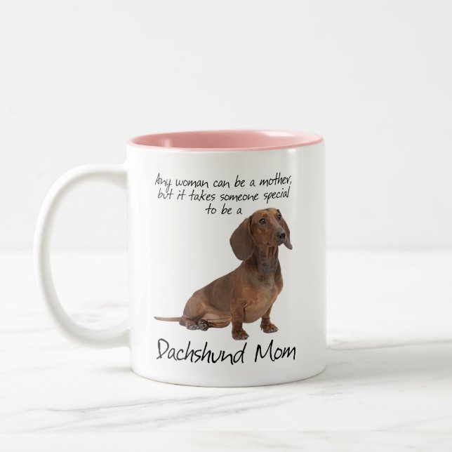 Dackel-Mama-Tasse Zweifarbige Tasse (Links)