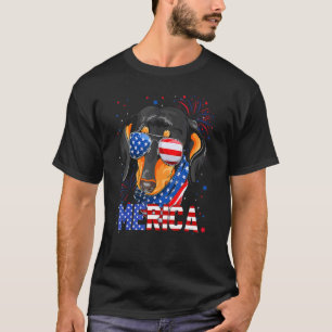 Dackel Merica Sonnenbrille 4. Juli Amerikanisch T-Shirt