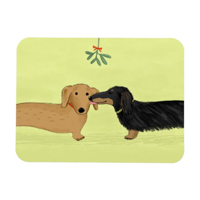Dackel Mistletoe Kiss - Dackel Hund Weihnachten Magnet (Horizontal)