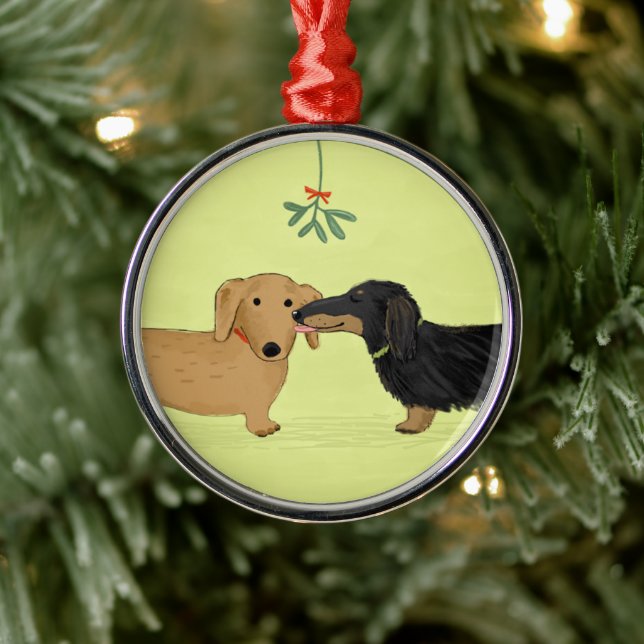 Dackel Mistletoe Kiss - Dackel Hund Weihnachten Ornament Aus Metall (Baum)