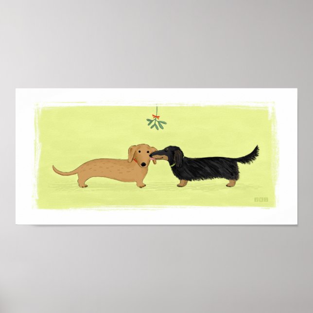 Dackel Mistletoe Kiss - Dackel Hund Weihnachten Poster (Vorne)