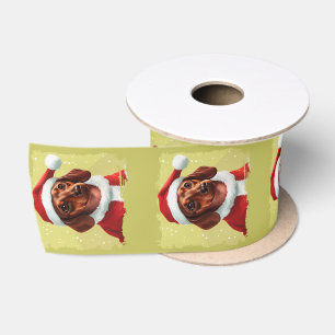 Dackel mit Ausstattung des Weihnachtsmanns - Weihn Satinband