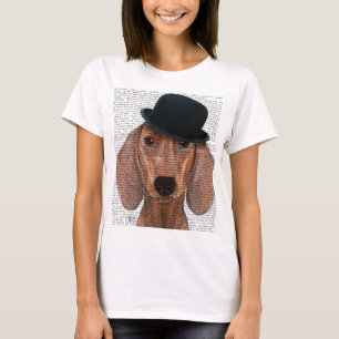 Dackel mit Black Bowler Hat T-Shirt