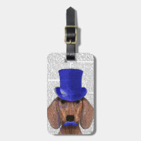 Dackel mit Blue Top Hat und Blue Mustache