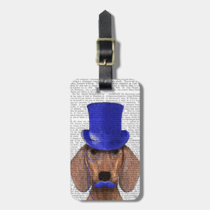 Dackel mit Blue Top Hat und Blue Mustache Gepäckanhänger